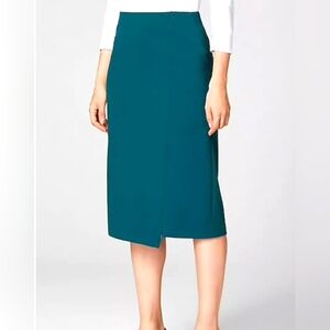 J Jill Teal Blue Ponte Zip Straight Stretch Pencil Asymmetric Skirt, Sz. SMALL